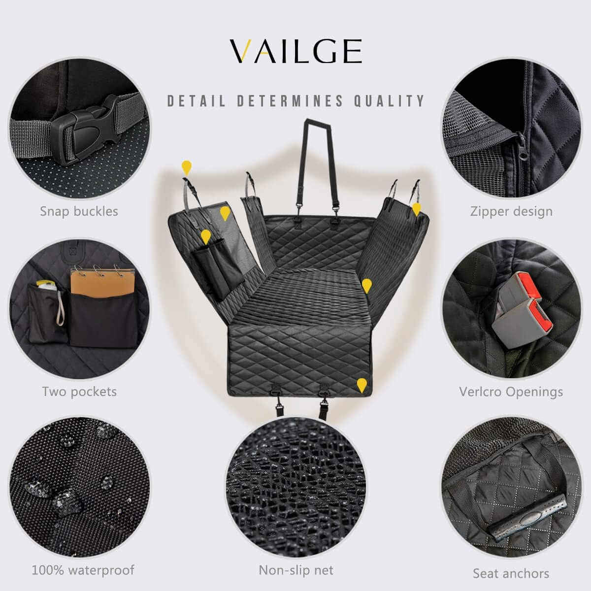Dog Car Seat Cover for Back Seat, 100% Waterproof Back Seat Pet Cover for Dogs with Mesh Window, Scratch Prevent Antinslip Dog Hammock for Car