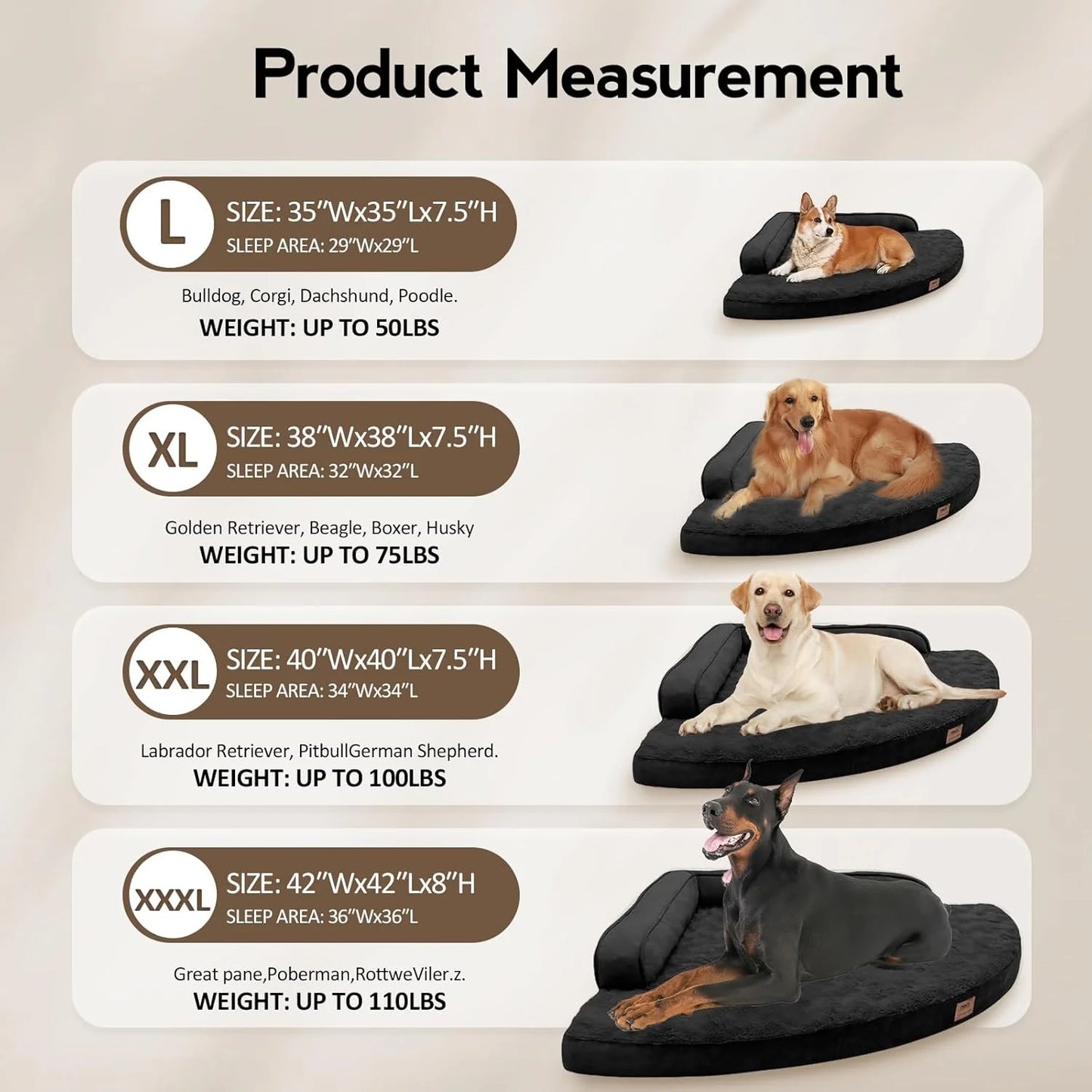 Large Dog Bed - Orthopedic Egg-Crate Memory Foam Dog Beds with Removable Washable Cover, Waterproof Pet Beds with Non-Slip Bottom, (Black)