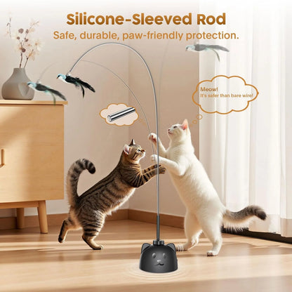 Interactive Cat Toys for Indoor Cats: Upgraded 360° Automatic Spin Flying Bird Feather Wand with Silicone Protected Rod Safe Play, Strong 8Cm Suction Cup, Usb-Rechargeable for Bored Kittens and Adult